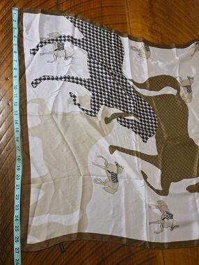Hermès Inspired Silk-Feel Beige & Brown Equestrian Print Scarf